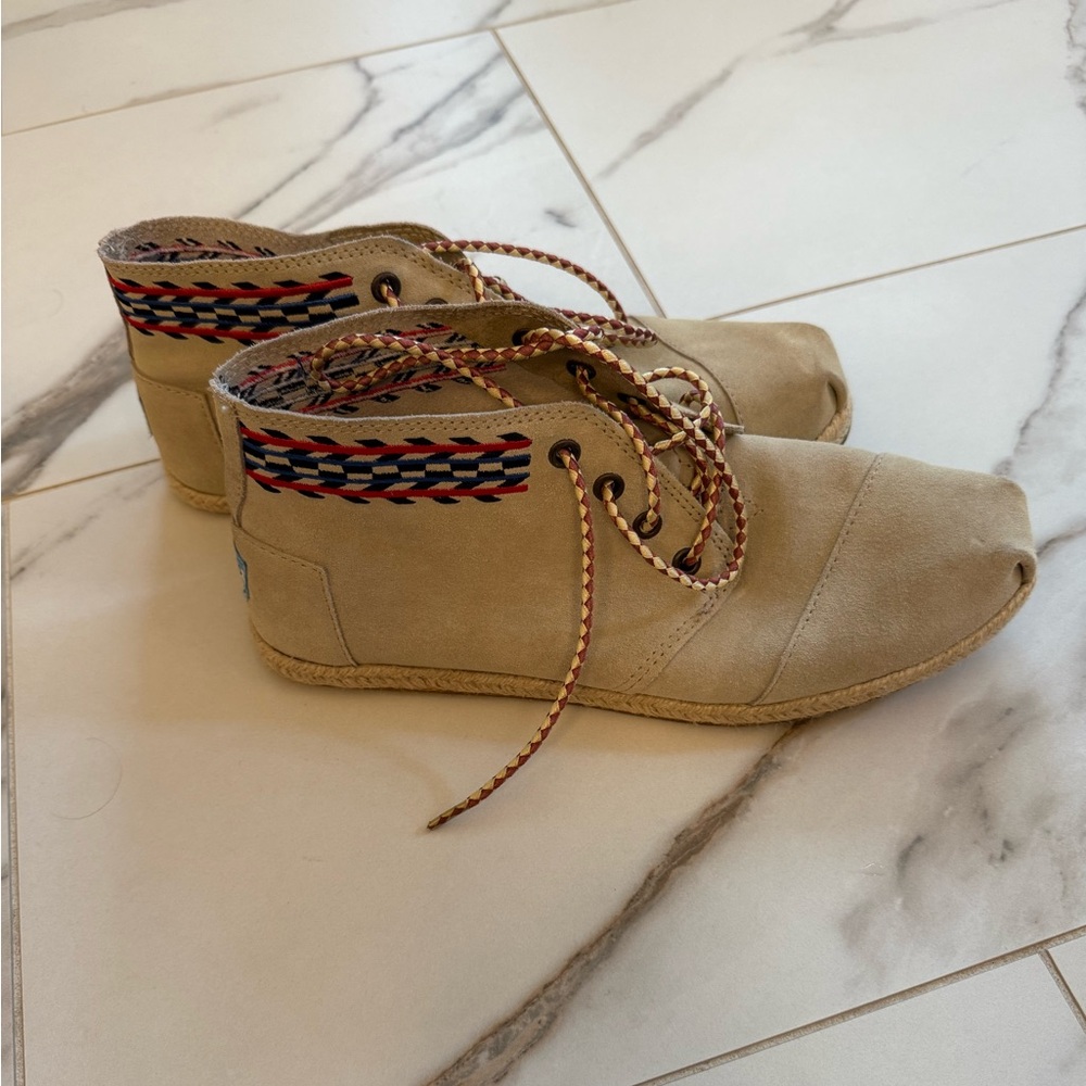 Toms Tan Ankle Boots with Multicolor Accents